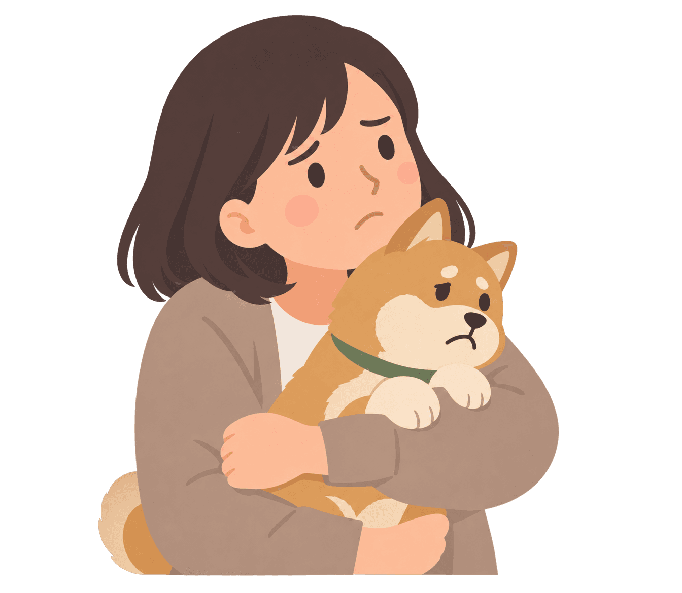 愛犬を抱いて悩む人